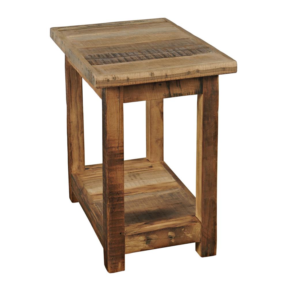 ustic Reclaimed Solid Wood Chairside End Table with Storage Shelf. Picture 2