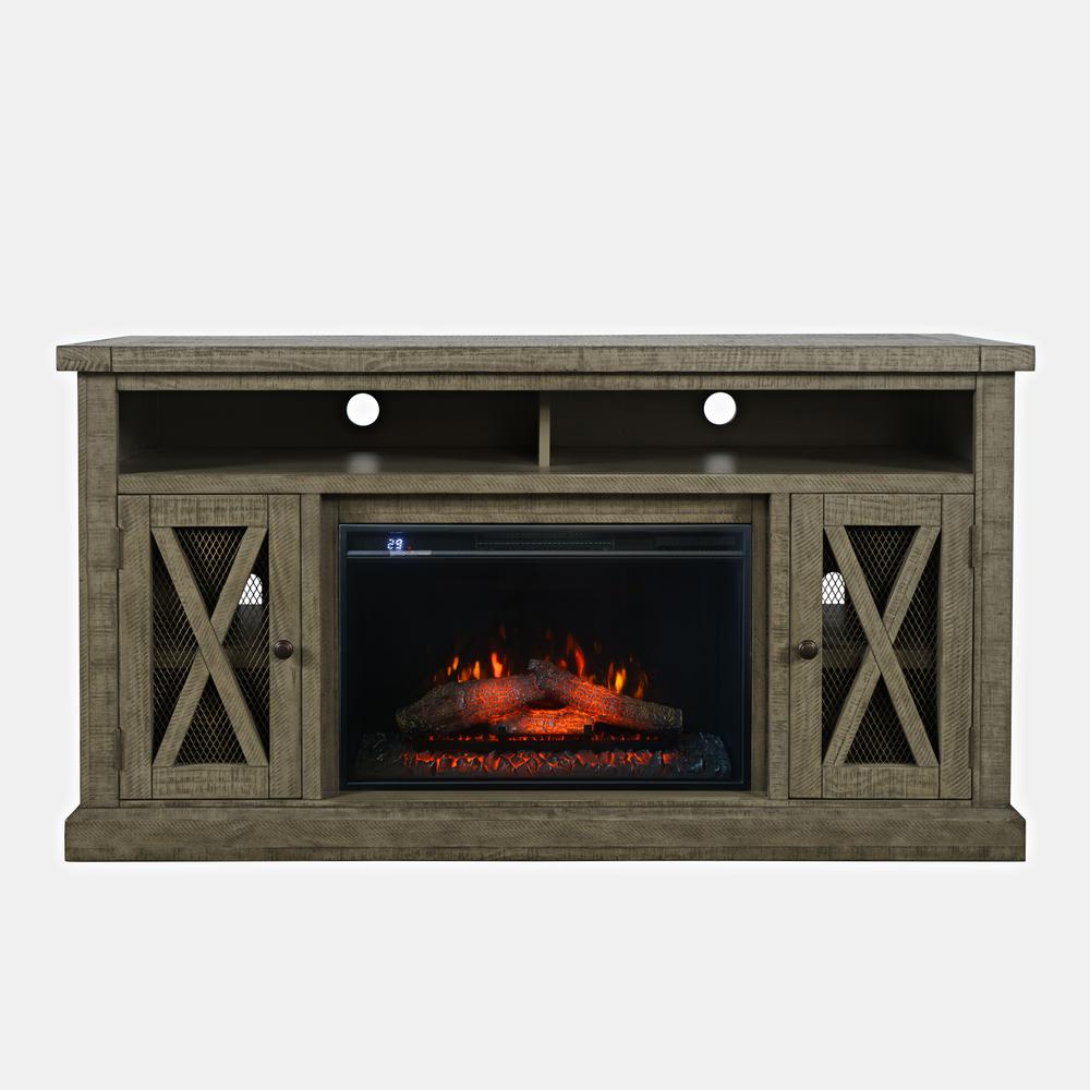 Telluride Rustic Solid Pine 60" Storage Console TV Stand with Electric Fireplace. Picture 1