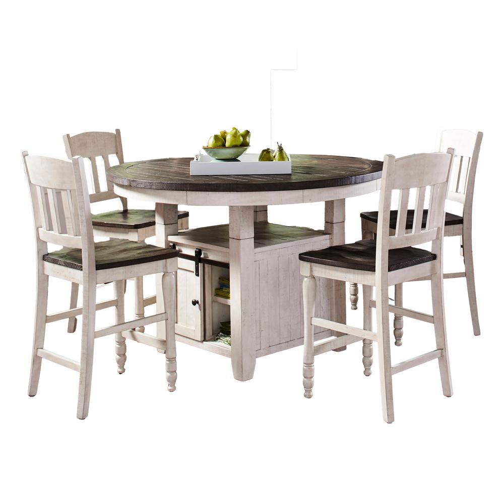 Rustic Farmhouse Five Piece Reclaimed Solid Wood Counter Height Round Dining Set. Picture 2