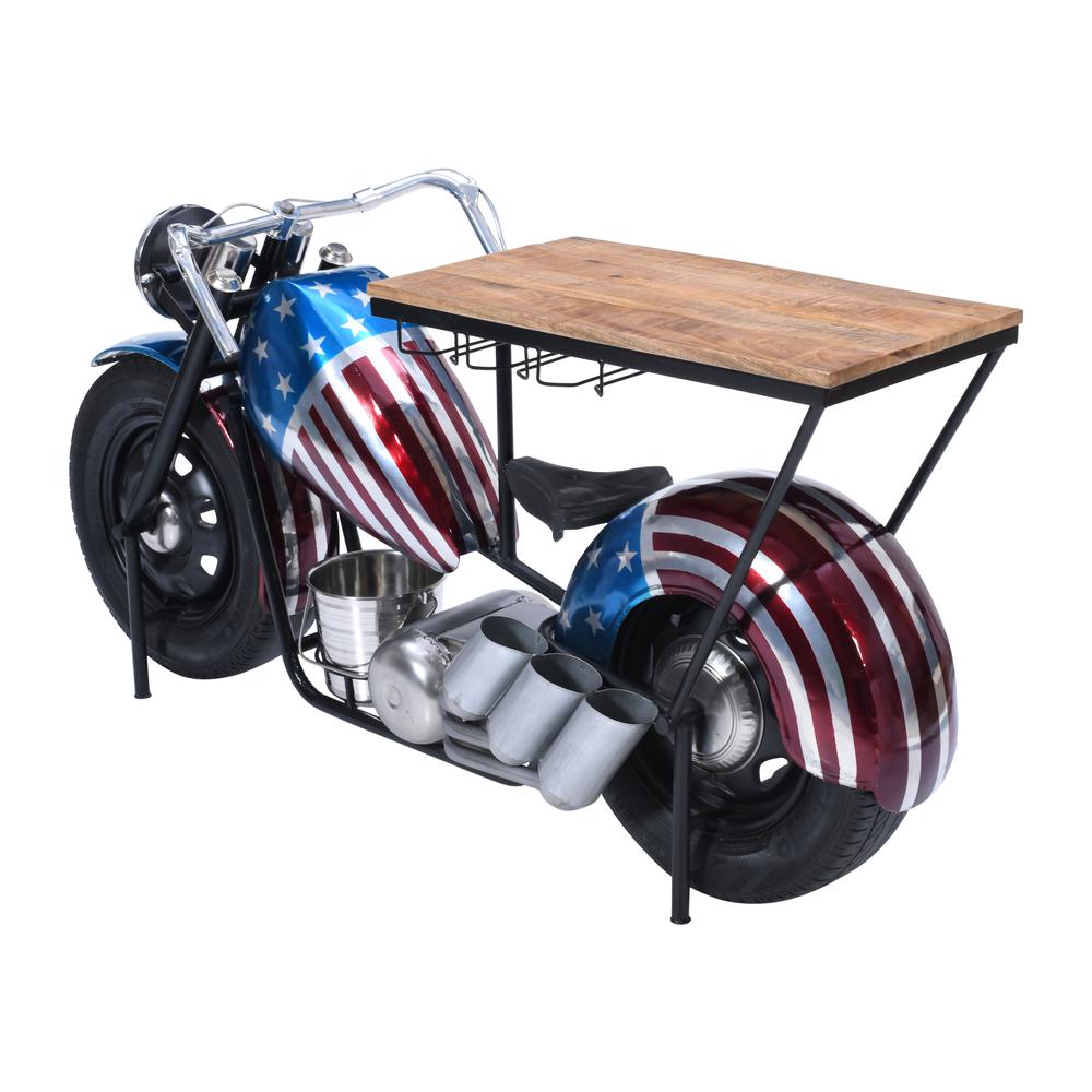 70" Patriotic American Flag Motorcycle Bar Console Table with Storage. Picture 4