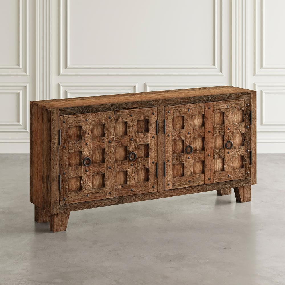 Colton 71" Reclaimed Solid Wood Four Door Accent Storage Cabinet Sideboard. Picture 9