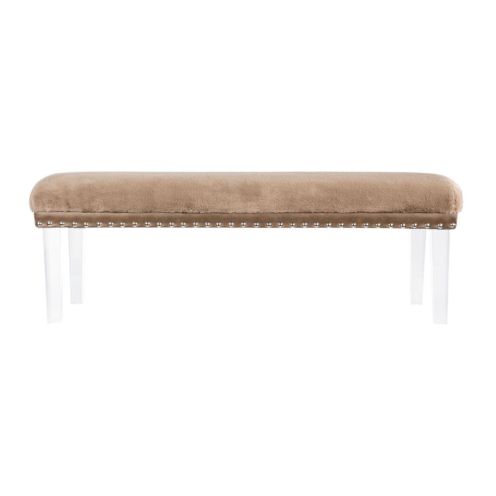 a  Modern Luxury Faux Fur Upholstered Bench with Clear Acrylic Legs. Picture 1