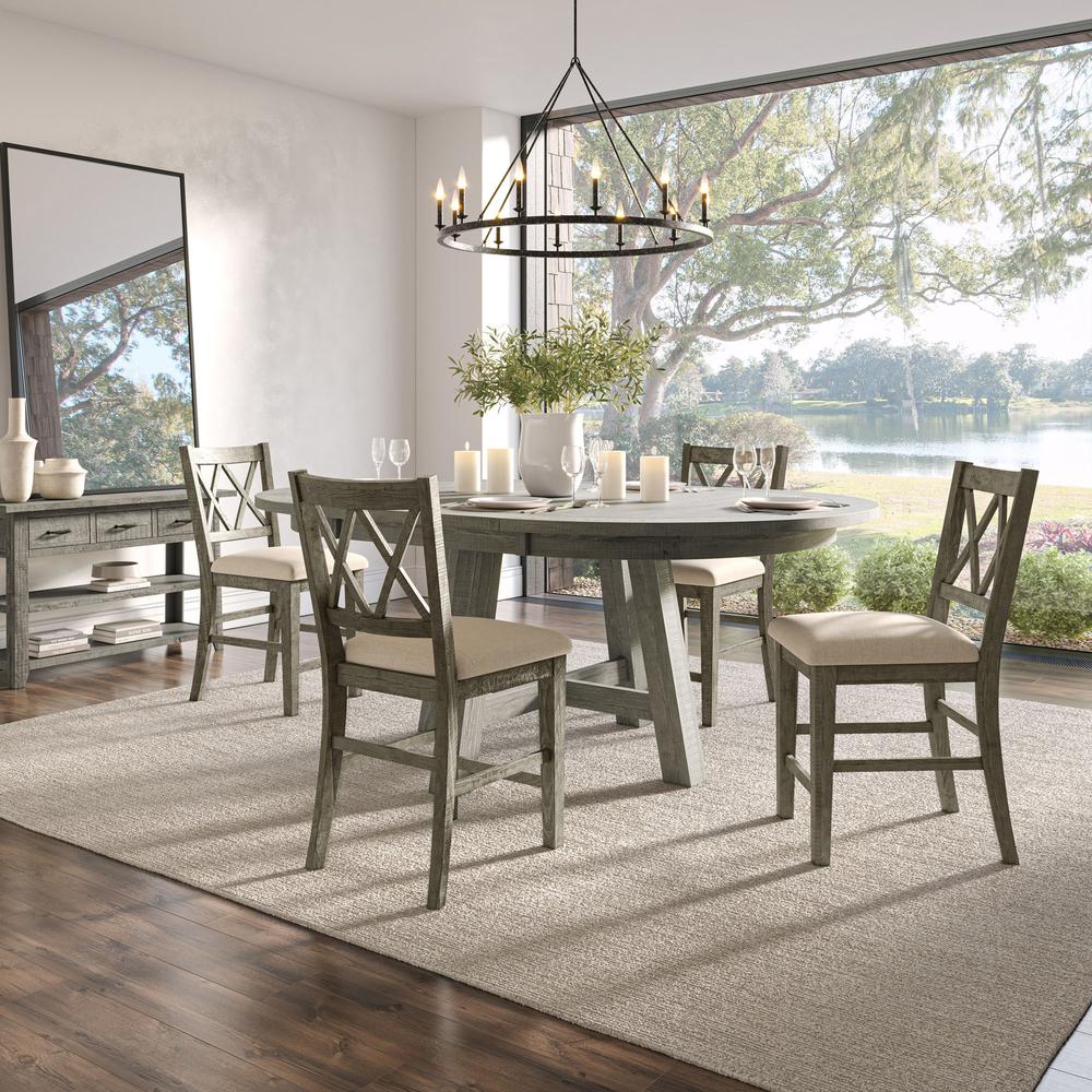 Rustic Five Piece Counter Height Dining Table Set with Cross Back Stools. Picture 11