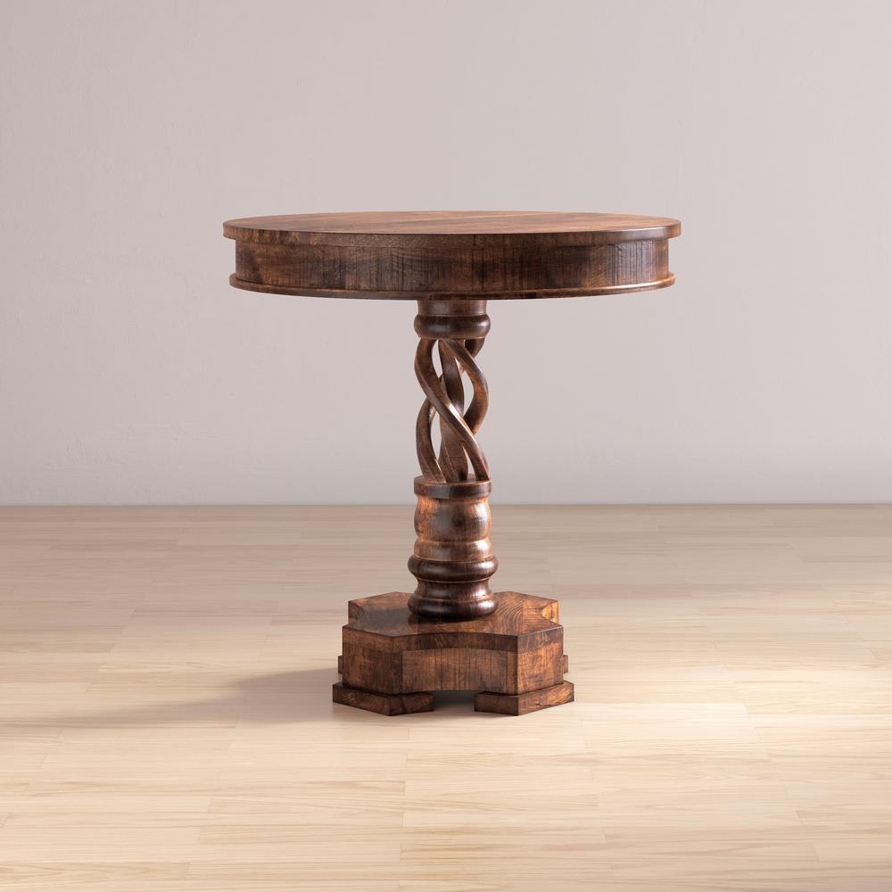 Hand Carved Solid Mango Wood Pedestal Table. Picture 11