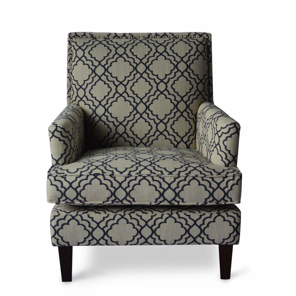 Contemporary Geometric Upholstered Accent Chair with Nailhead Trim. Picture 1