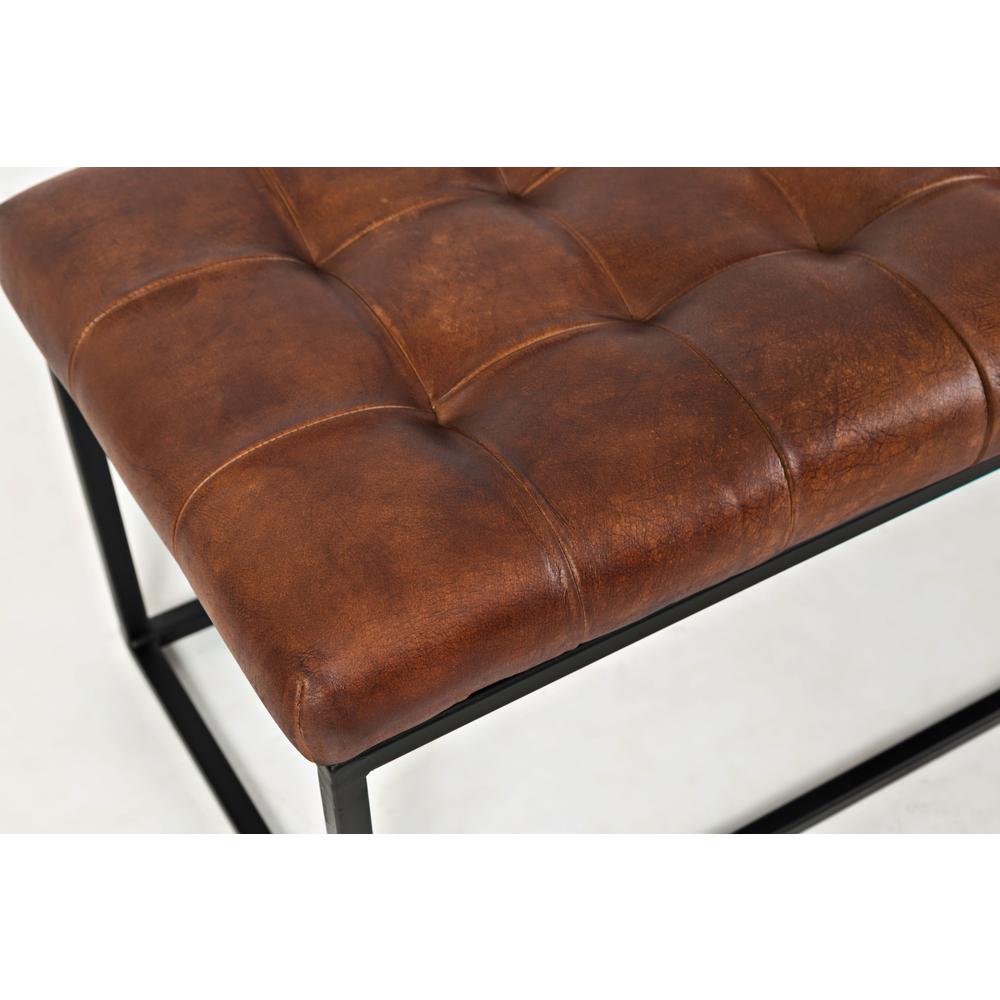 Global Archive 50" Genuine Distressed Leather Mid-Century Modern Ottoman Bench. Picture 2