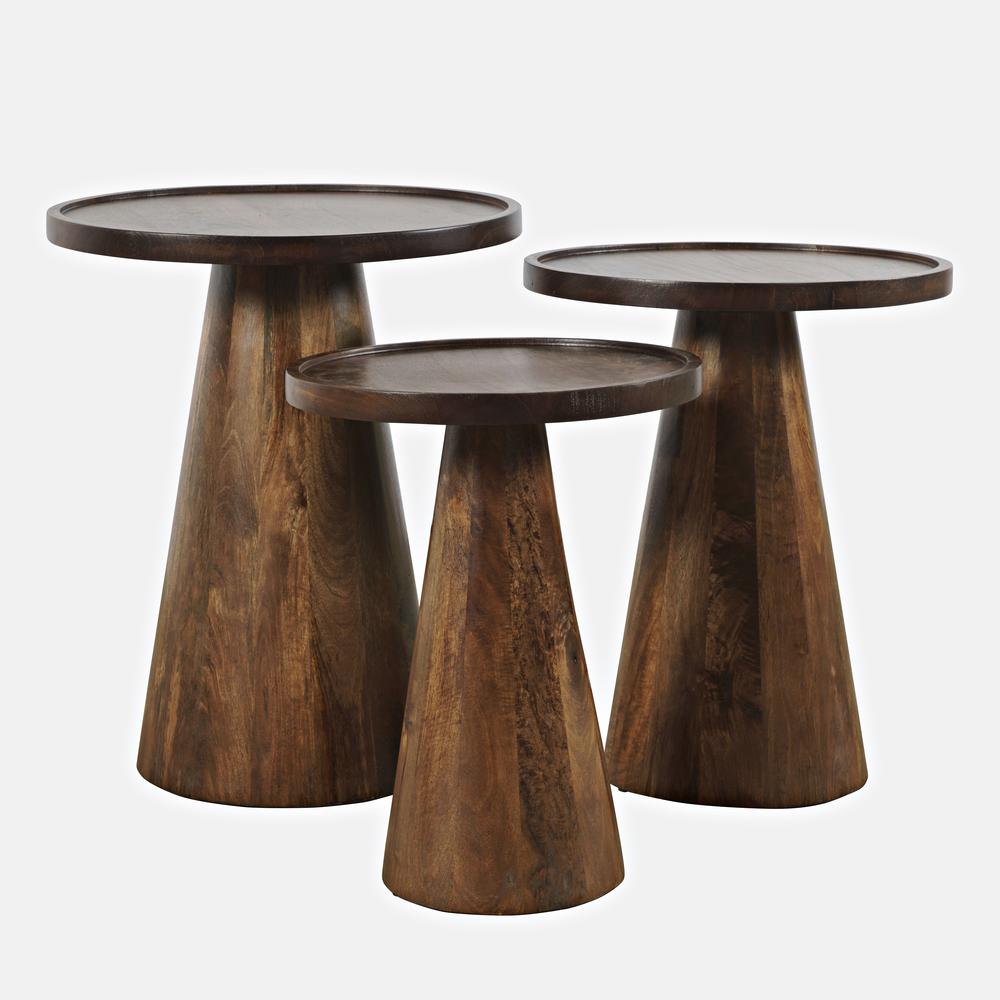 Mid-Century Modern Solid Hardwood Round Accent Tables (Set of 3). Picture 1