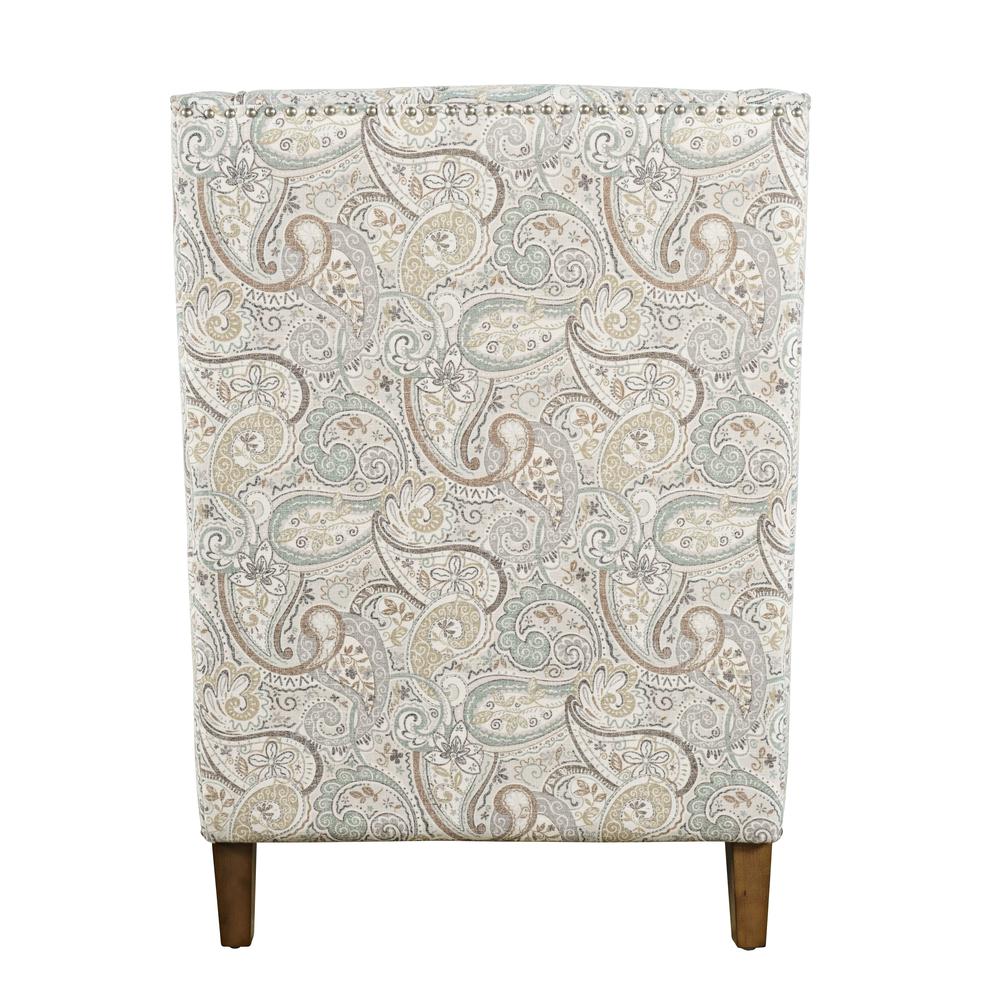 Paisley Fabric Transitional Upholstered Accent Chair with Nailhead Trim. Picture 3