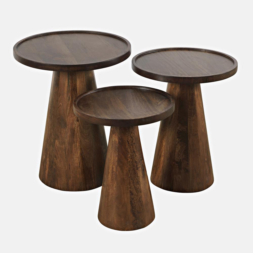 Mid-Century Modern Solid Hardwood Round Accent Tables (Set of 3). Picture 2