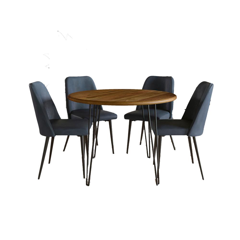 Five Piece 42" Round Mid-Century Modern Dining Set with Faux Leather Chairs. Picture 1