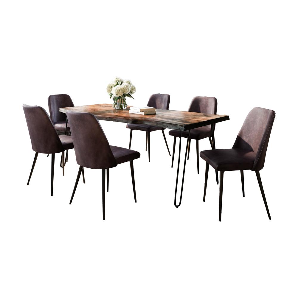 Seven Piece Solid Acacia Dining Set with Upholstered Mid-Century Modern Chairs. Picture 2