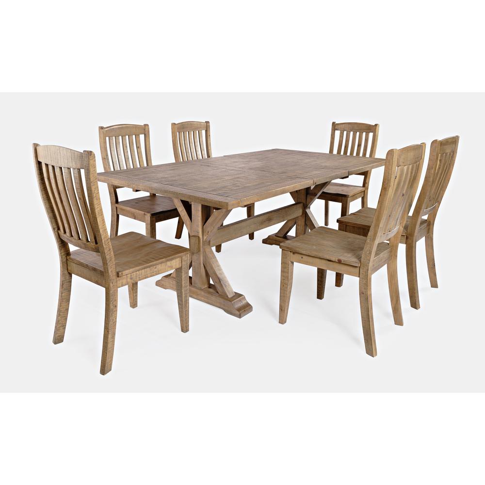 Solid Pine 78" Seven-Piece Dining Set with Slat Chairs. Picture 1