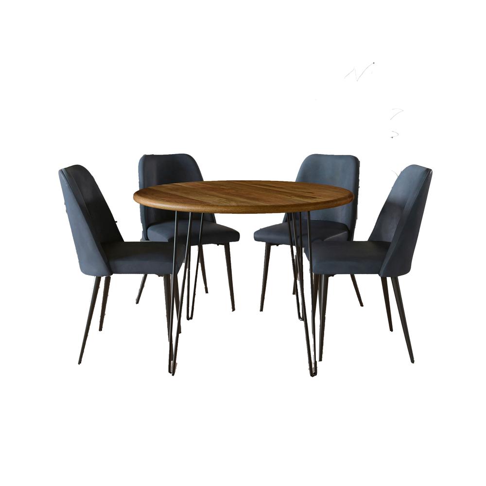 Five Piece 42" Round Mid-Century Modern Dining Set with Faux Leather Chairs. Picture 2