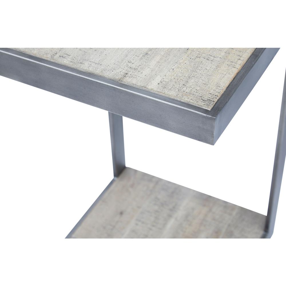 Distressed Acacia and Stainless Steel "C" Table. Picture 6