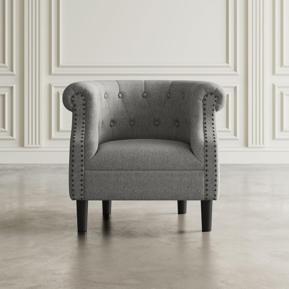 Transitional Upholstered Barrel Curved Back Accent Chair with Nailhead Trim. Picture 8