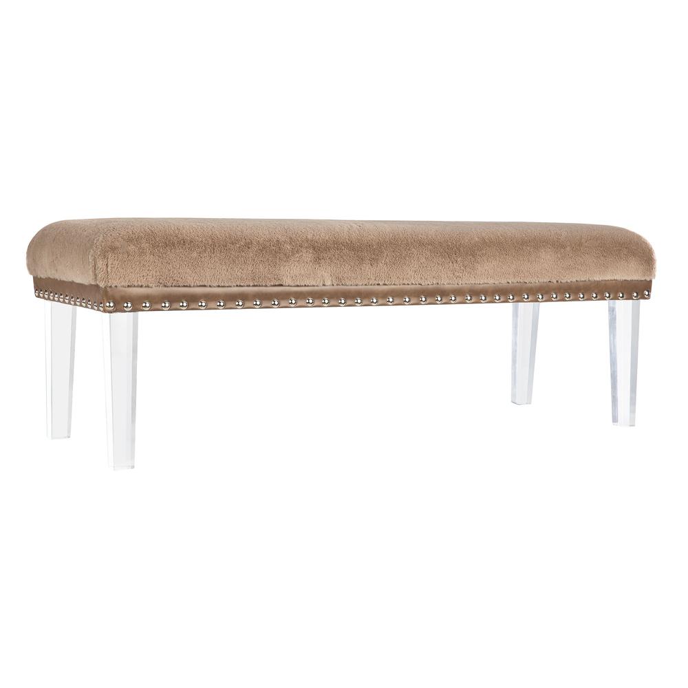 a  Modern Luxury Faux Fur Upholstered Bench with Clear Acrylic Legs. Picture 2