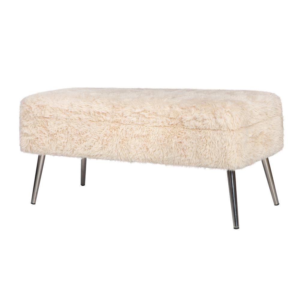 Luxury Plush Faux Fur Upholstered Storage Bench. Picture 2