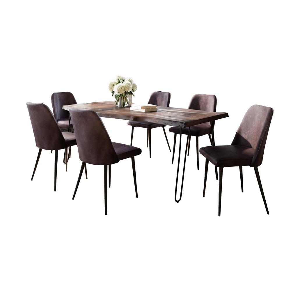 Seven Piece Solid Acacia Dining Set with Upholstered Mid-Century Modern Chairs. Picture 2