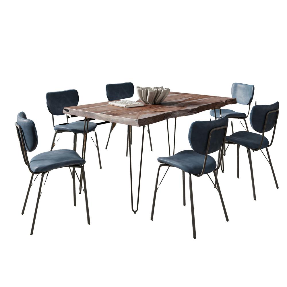 Modern Dining Set with Upholstered Contemporary Chairs - Slate and Slate Blue. Picture 2