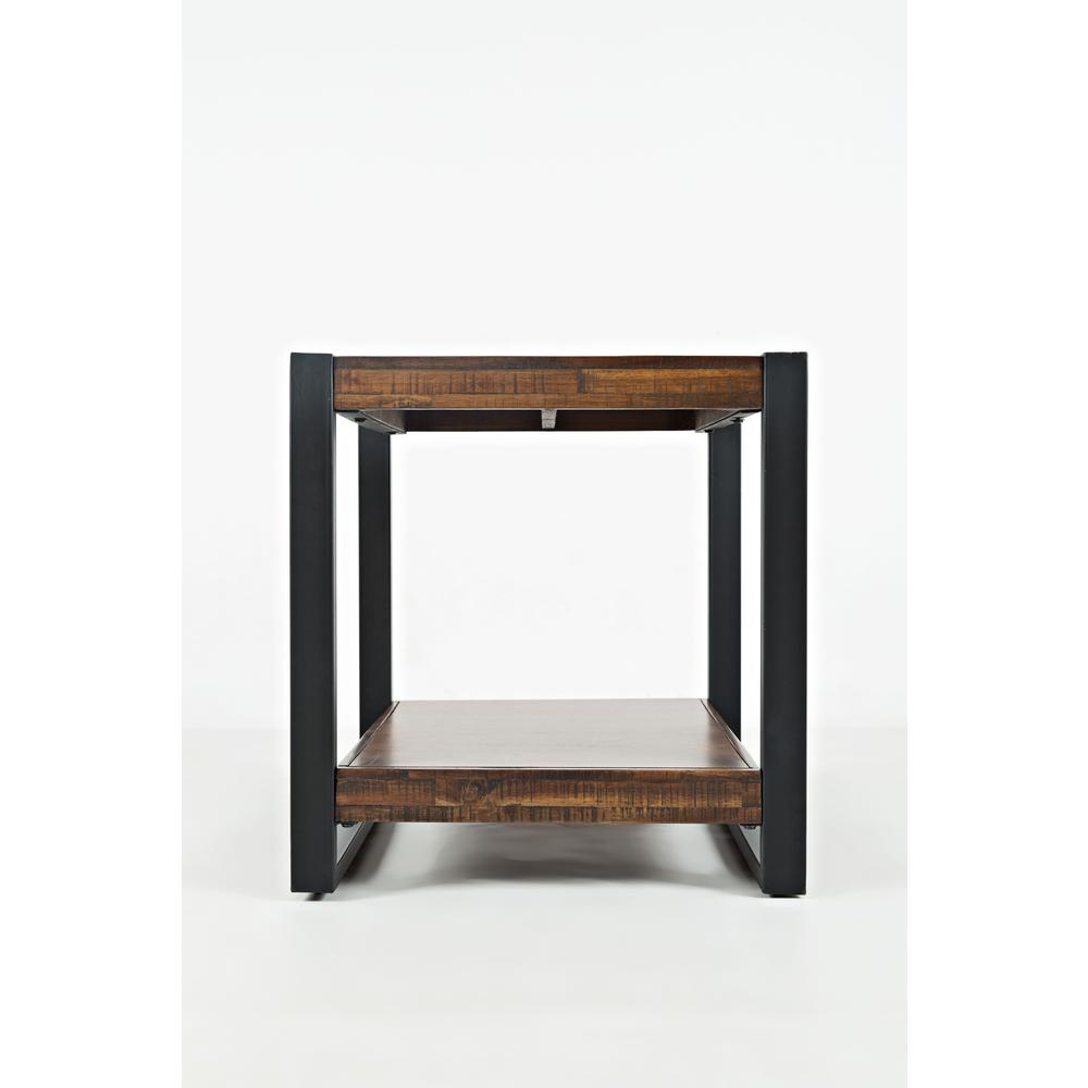Modern Industrial Distressed Acacia End Table. Picture 1