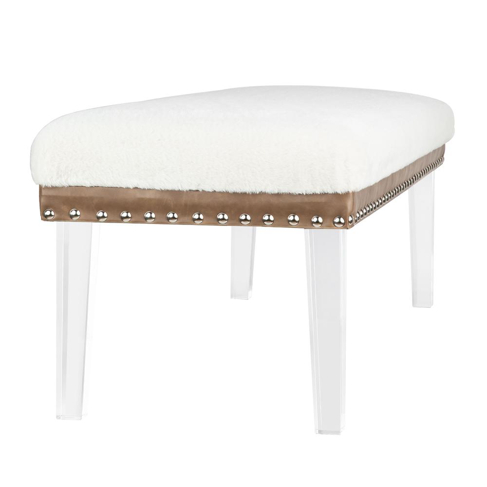 a  Modern Luxury Faux Fur Upholstered Bench with Clear Acrylic Legs. Picture 4