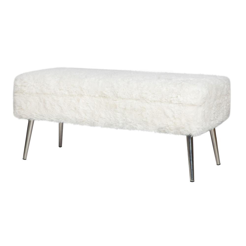 Luxury Plush Faux Fur Upholstered Storage Bench. Picture 2