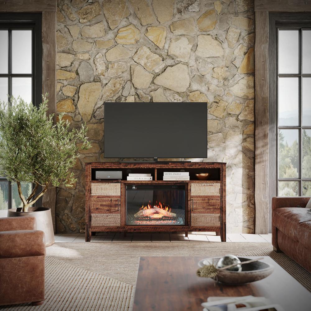Painted Canyon Rustic 60" Storage Console TV Stand with Electric Fireplace. Picture 11