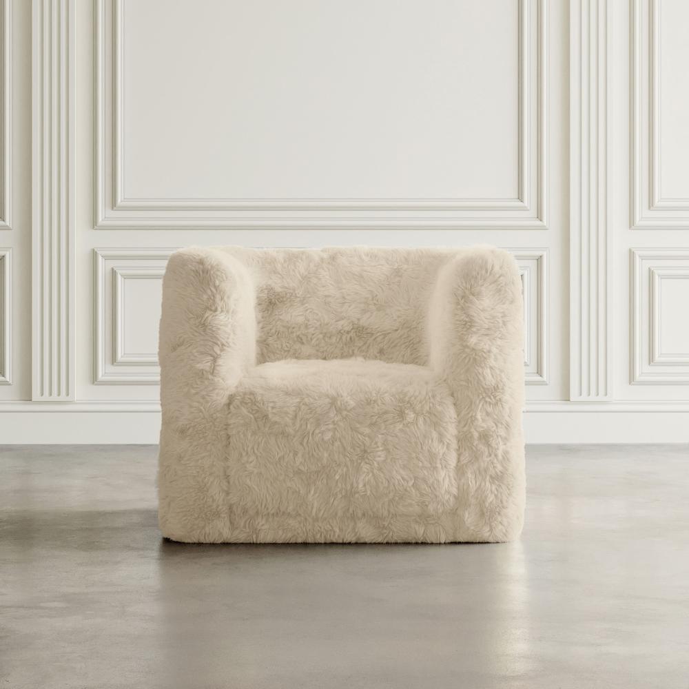 Luxury Plush Faux Fur Upholstered Swivel Accent Chair. Picture 9