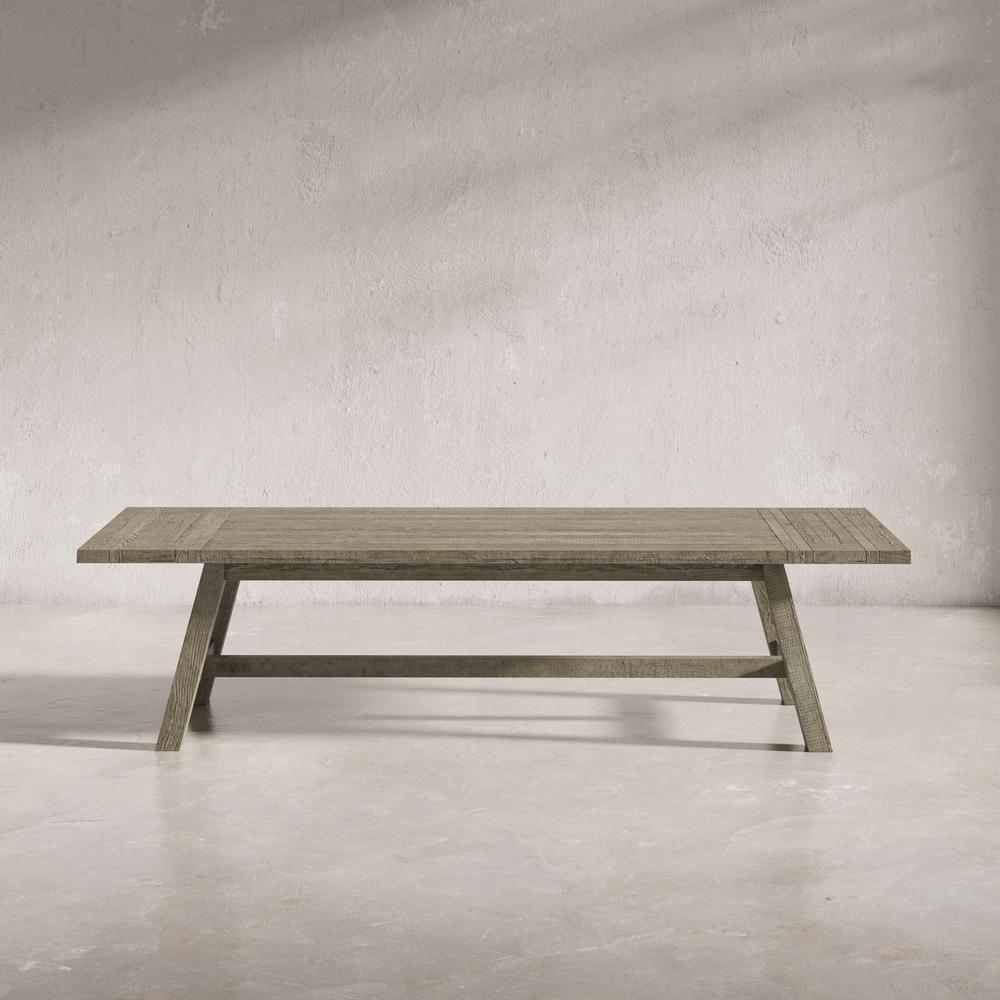 Rustic Distressed Pine 127" Trestle Dining Table with Two Extension Leaves. Picture 9