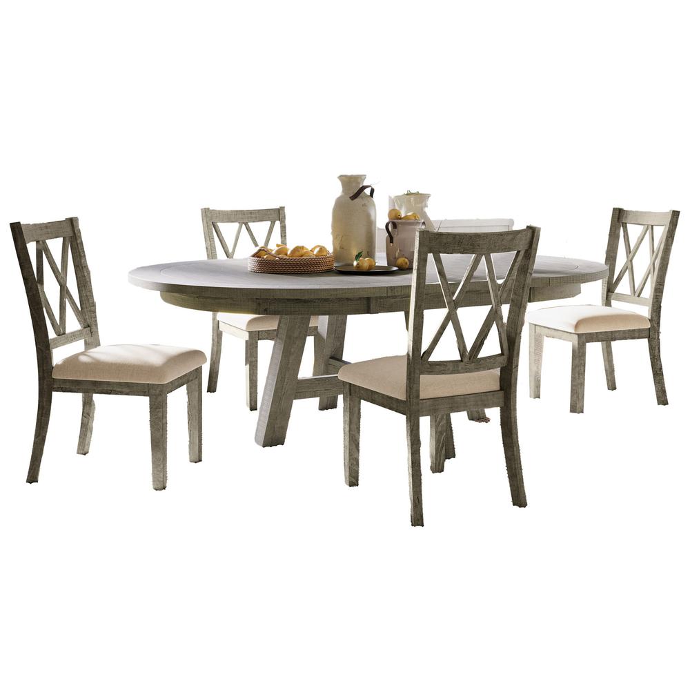 Contemporary Rustic Farmhouse Five Piece Dining Table Set with Cross Back Chairs. Picture 1