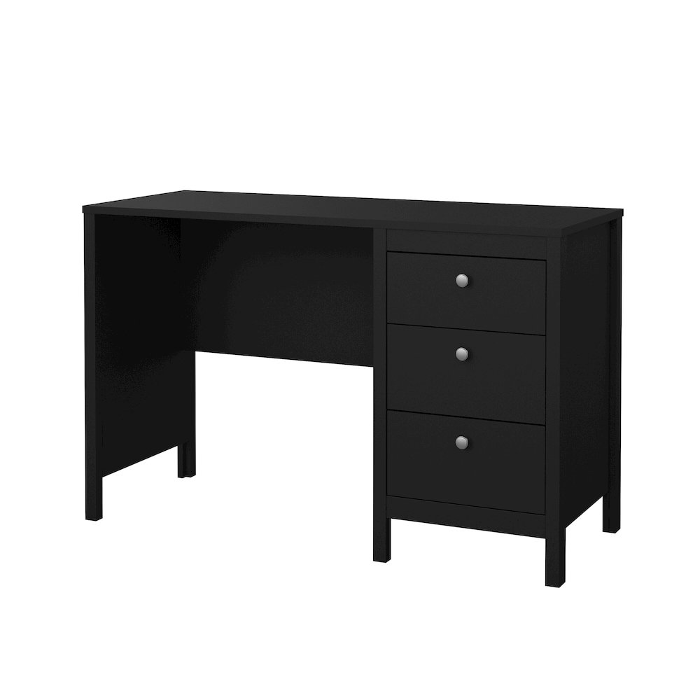 Madrid Home Office Writing Desk with 3 Storage Drawers, Black Matte. Picture 2