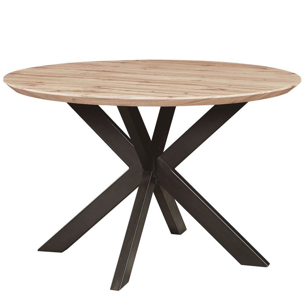 Ravenna 47" Round Wood Dining Table With Modern Metal Base. Picture 1