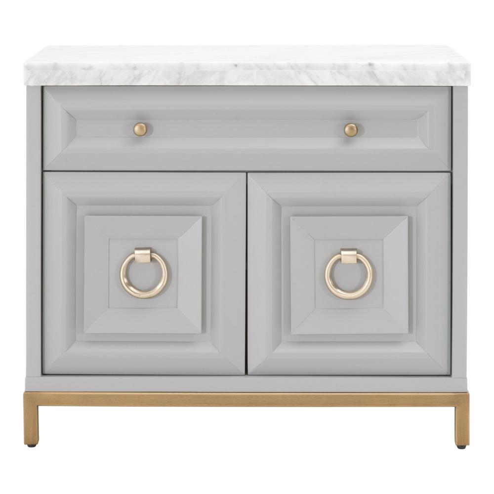 Azure Carrera Media Chest in Dove Gray, White Carrera Marble, Brushed Gold. Picture 1