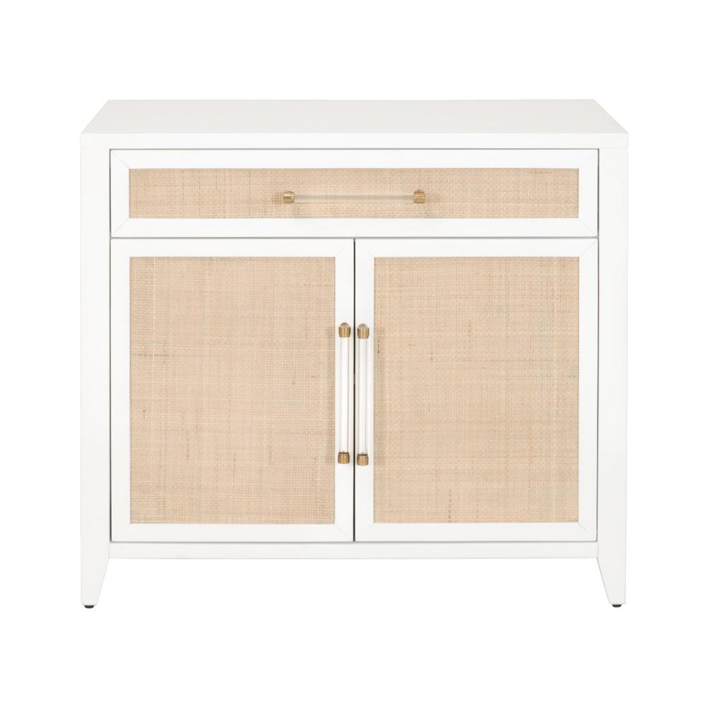 Holland 1-Drawer 2-Door Chest, Matte White, Natural, Brushed Brass. Picture 1