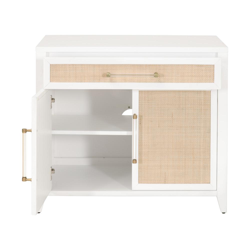 Holland 1-Drawer 2-Door Chest, Matte White, Natural, Brushed Brass. Picture 2