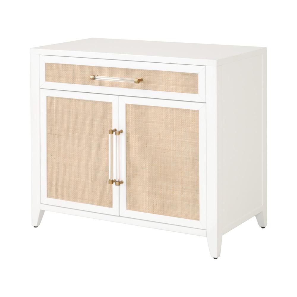 Holland 1-Drawer 2-Door Chest, Matte White, Natural, Brushed Brass. Picture 3
