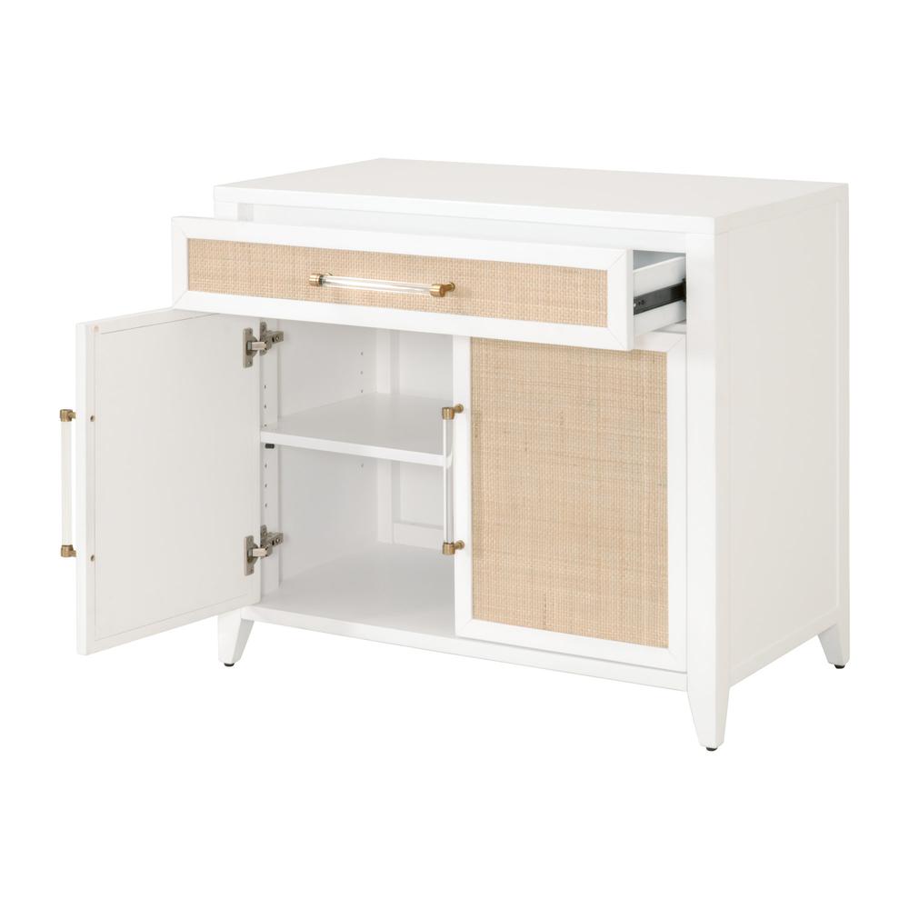 Holland 1-Drawer 2-Door Chest, Matte White, Natural, Brushed Brass. Picture 4