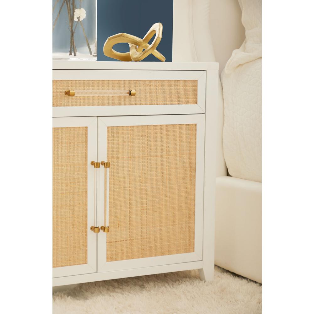 Holland 1-Drawer 2-Door Chest, Matte White, Natural, Brushed Brass. Picture 11