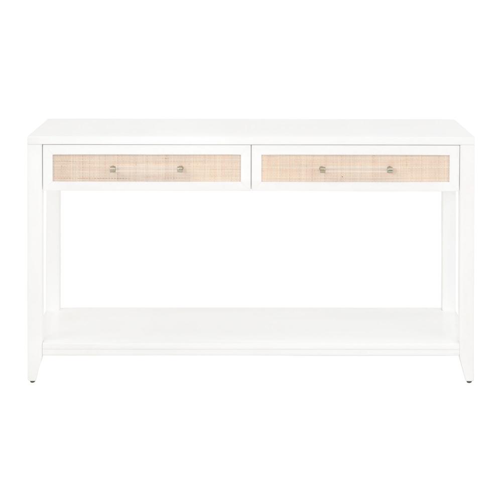 Holland 2-Drawer Console Table, Matte White, Natural, Brushed Brass. Picture 1