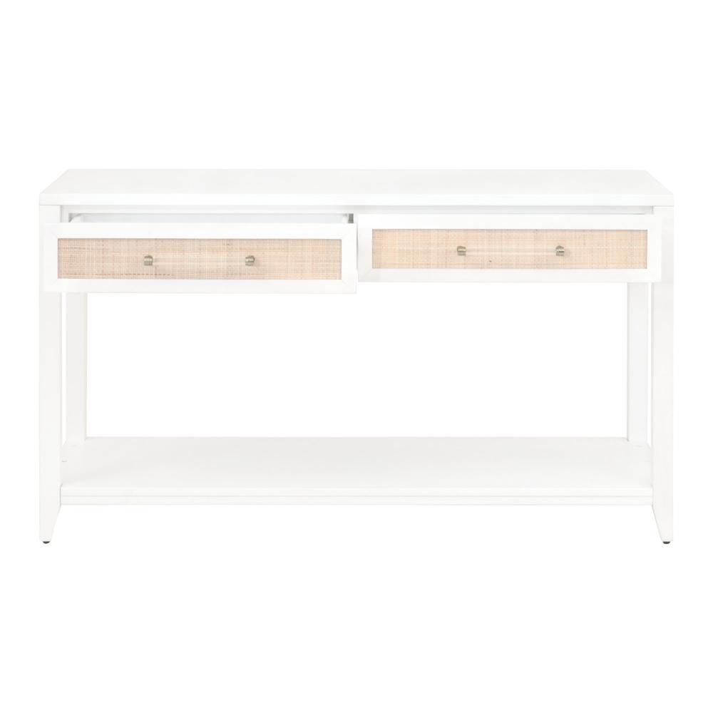 Holland 2-Drawer Console Table, Matte White, Natural, Brushed Brass. Picture 2