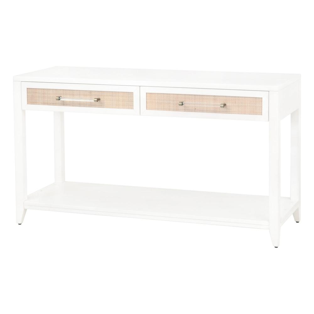 Holland 2-Drawer Console Table, Matte White, Natural, Brushed Brass. Picture 3