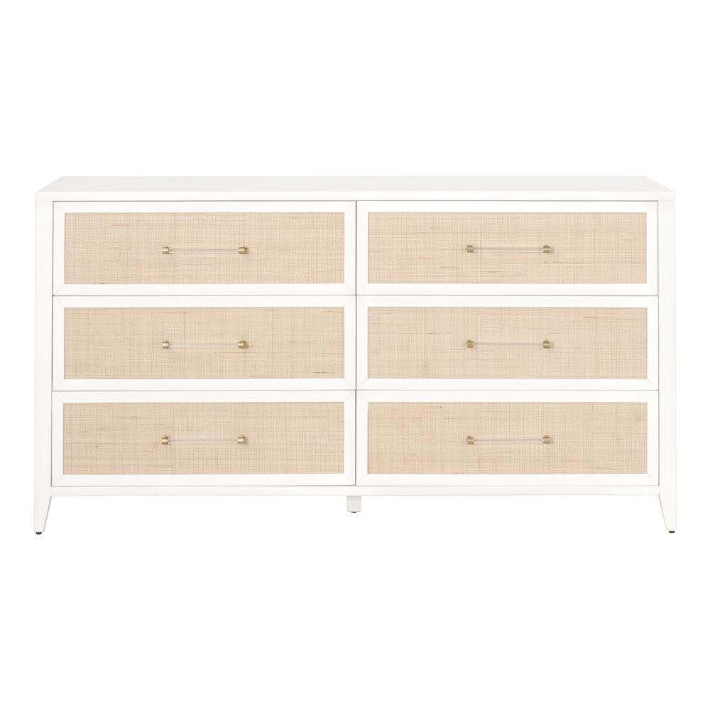 Holland 6-Drawer Double Dresser, Matte White, Natural, Brushed Brass. Picture 1
