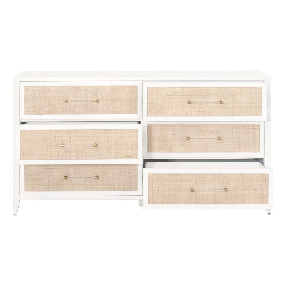 Holland 6-Drawer Double Dresser, Matte White, Natural, Brushed Brass. Picture 2