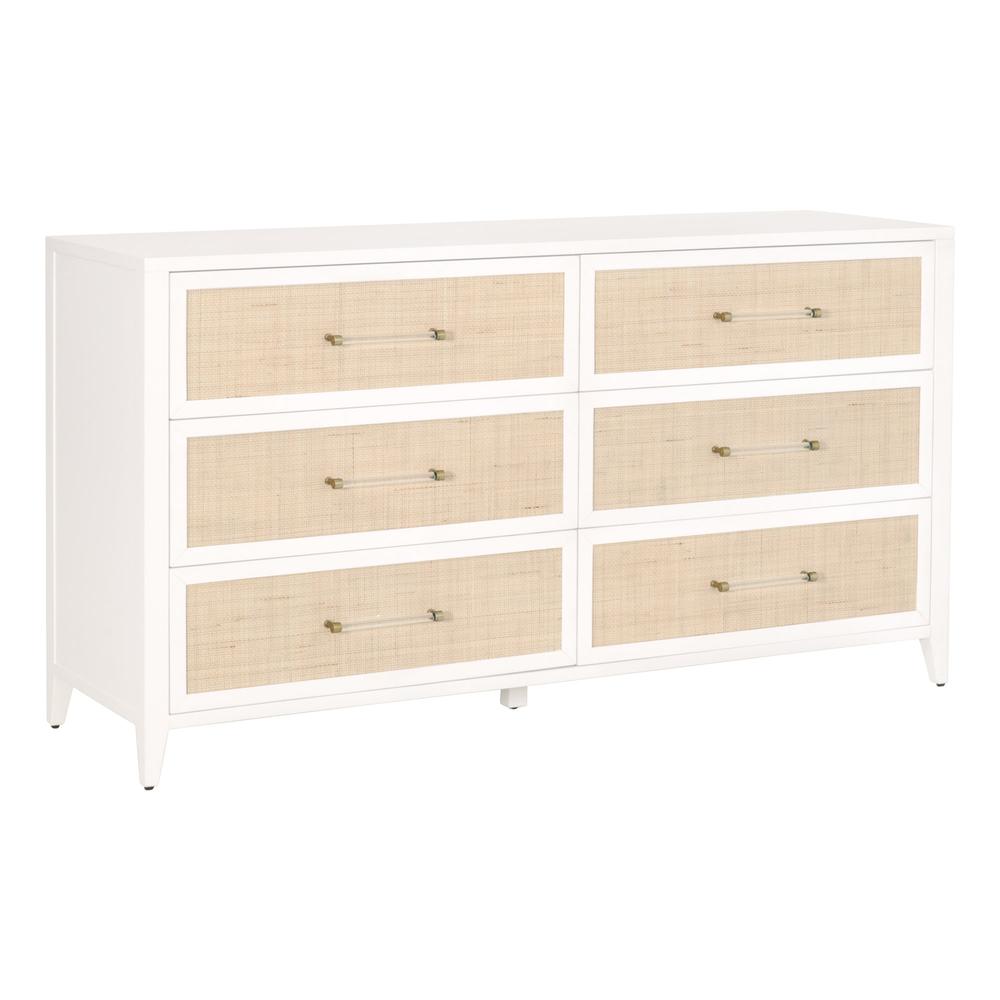 Holland 6-Drawer Double Dresser, Matte White, Natural, Brushed Brass. Picture 3