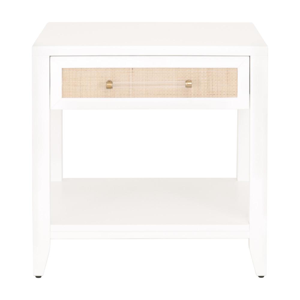 Holland 1-Drawer Side Table, Matte White, Natural, Brushed Brass. Picture 1