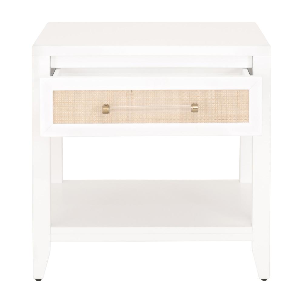 Holland 1-Drawer Side Table, Matte White, Natural, Brushed Brass. Picture 2