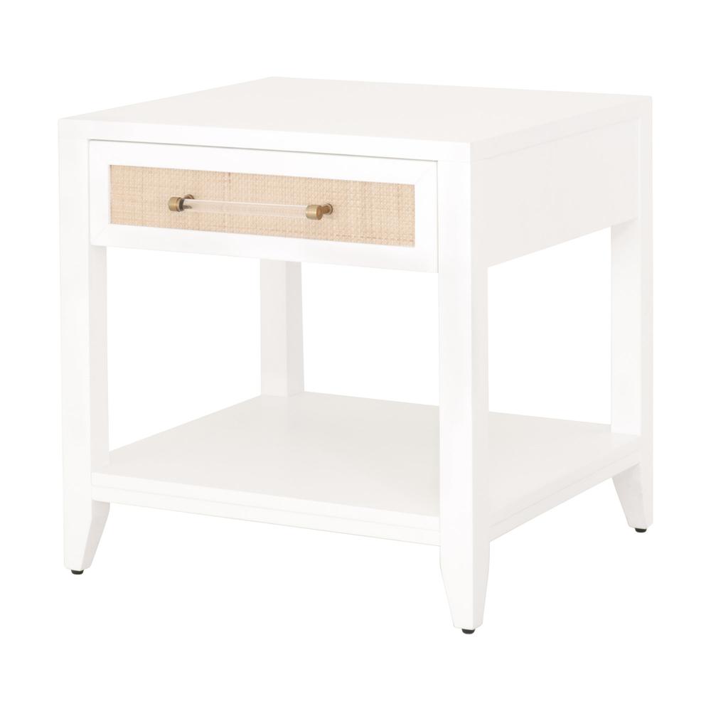 Holland 1-Drawer Side Table, Matte White, Natural, Brushed Brass. Picture 3