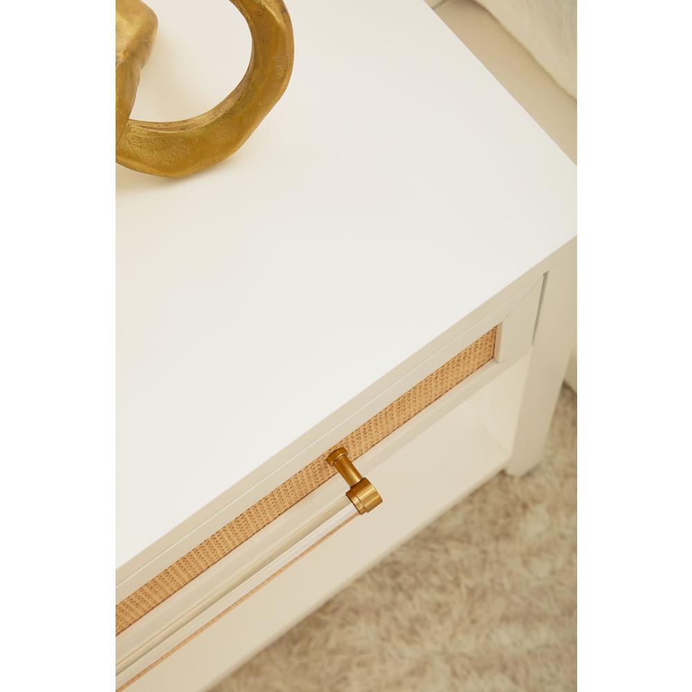Holland 1-Drawer Side Table, Matte White, Natural, Brushed Brass. Picture 5