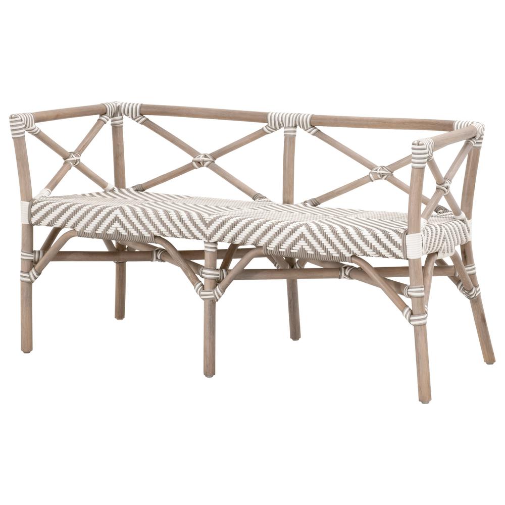 Palisades Bench, Stone & White Synthetic Binding, Matte Gray Rattan. Picture 2