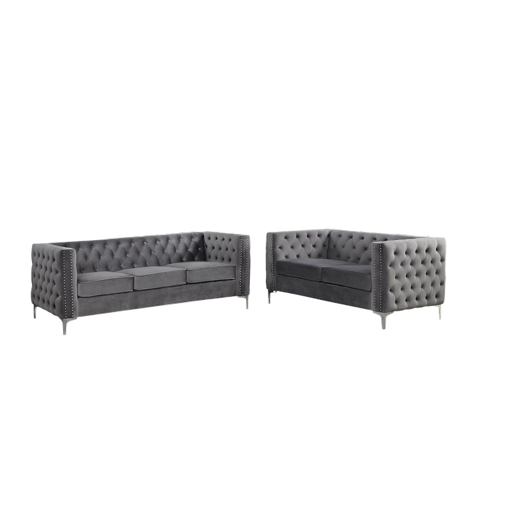 Best Master Furniture Aineias 2 Piece Fabric Sofa and Loveseat Set in Gray. Picture 1